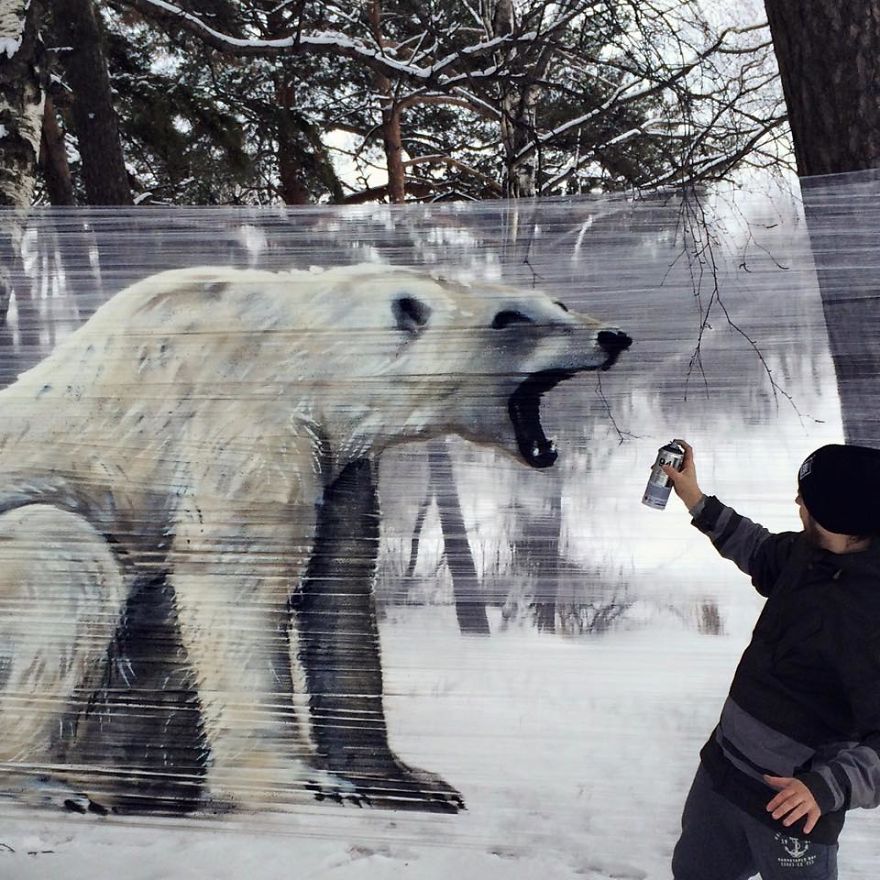 Adding the finishing touches to the polar bear