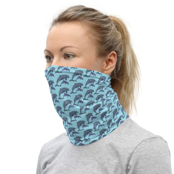 All-Over Dolphin Print Unisex Neck Gaiter — Blue - Image 3