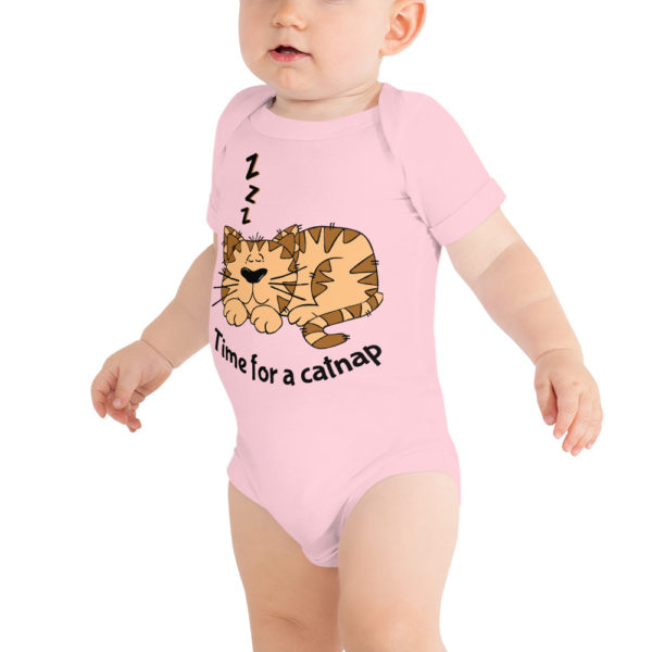 'Time for a Catnap' Baby Unisex Short-Sleeved Bodysuit — White, Blue or Pink - Image 3