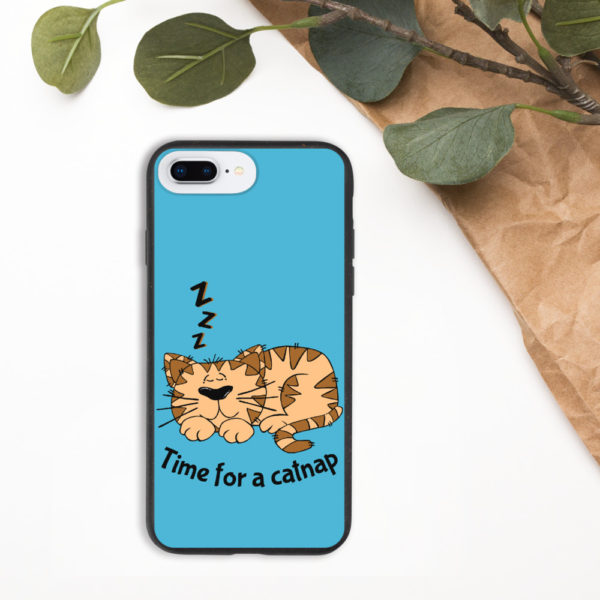 'Time for a Catnap' Biodegradable Phone Case — Blue - Image 4