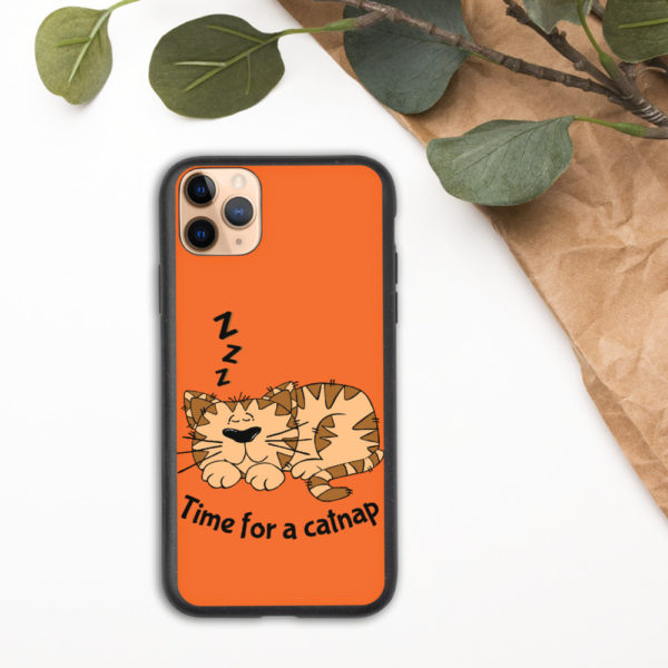 'Time for a Catnap' Biodegradable Phone Case — Orange - Image 3