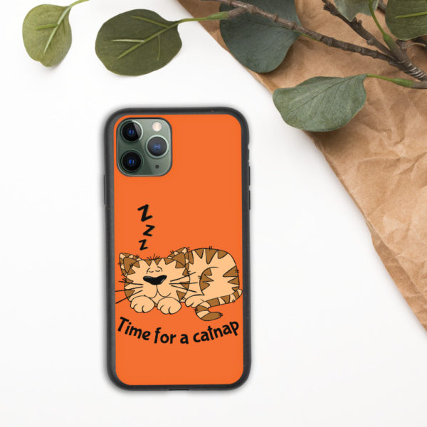 'Time for a Catnap' Biodegradable Phone Case — Orange - Image 2