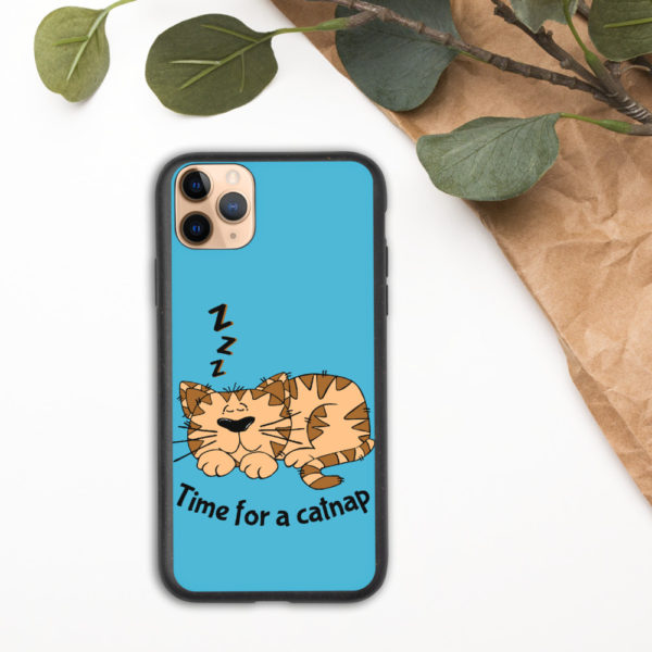 'Time for a Catnap' Biodegradable Phone Case — Blue - Image 3