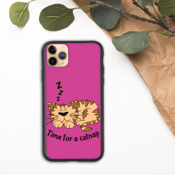 'Time for a Catnap' Biodegradable Phone Case — Pink - Image 3