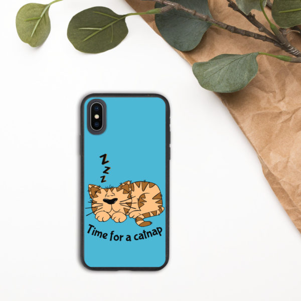 'Time for a Catnap' Biodegradable Phone Case — Blue - Image 6