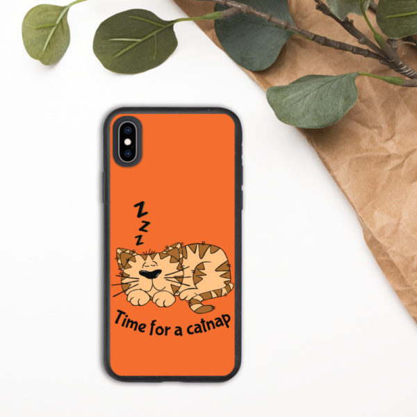 'Time for a Catnap' Biodegradable Phone Case — Orange - Image 8