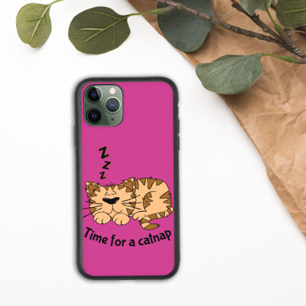 'Time for a Catnap' Biodegradable Phone Case — Pink - Image 2