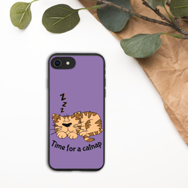 'Time for a Catnap' Biodegradable Phone Case — Purple - Image 5