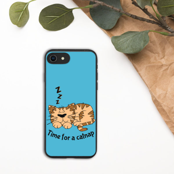 'Time for a Catnap' Biodegradable Phone Case — Blue - Image 5