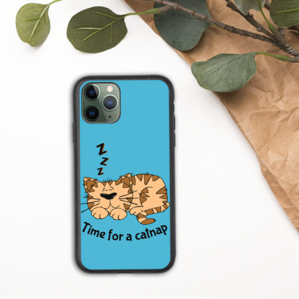 'Time for a Catnap' Biodegradable Phone Case — Blue - Image 2