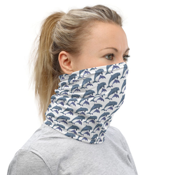 All-Over Dolphin Print Unisex Neck Gaiter — White - Image 2