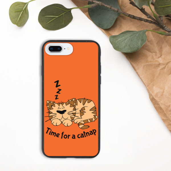 'Time for a Catnap' Biodegradable Phone Case — Orange - Image 4