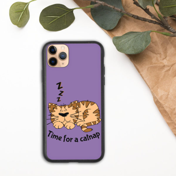 'Time for a Catnap' Biodegradable Phone Case — Purple - Image 3