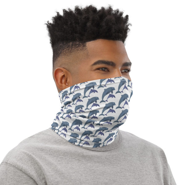 All-Over Dolphin Print Unisex Neck Gaiter — White - Image 9