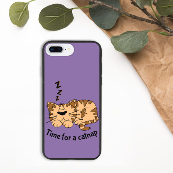 'Time for a Catnap' Biodegradable Phone Case — Purple - Image 4