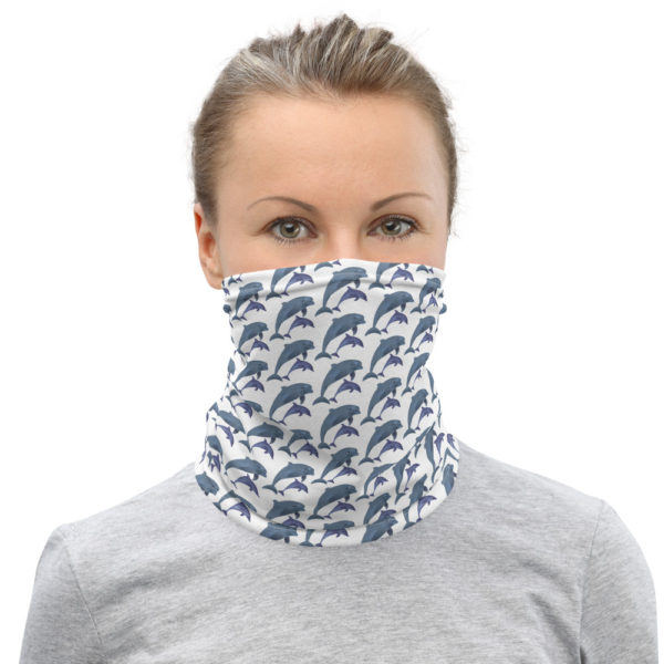 All-Over Dolphin Print Unisex Neck Gaiter — White