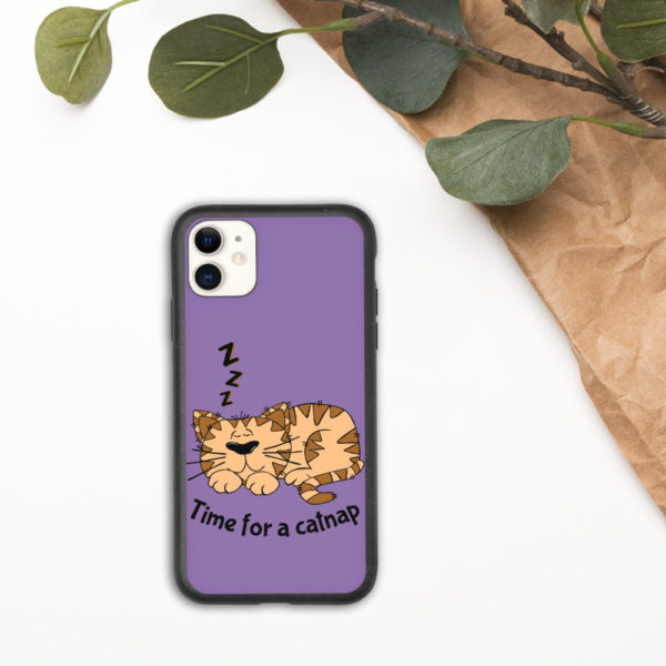 'Time for a Catnap' Biodegradable Phone Case — Purple