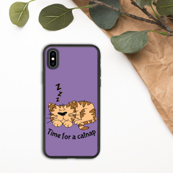 'Time for a Catnap' Biodegradable Phone Case — Purple - Image 8