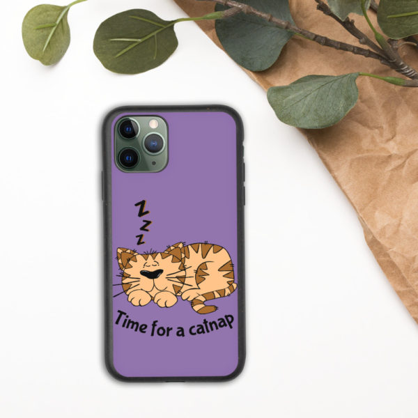 'Time for a Catnap' Biodegradable Phone Case — Purple - Image 2