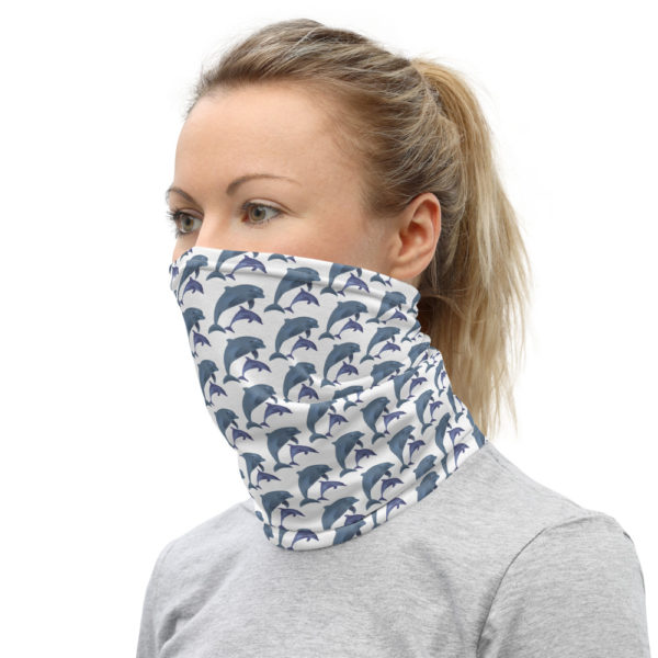 All-Over Dolphin Print Unisex Neck Gaiter — White - Image 3