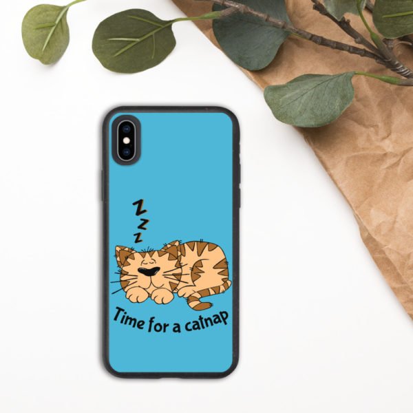 'Time for a Catnap' Biodegradable Phone Case — Blue - Image 8