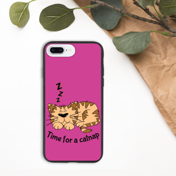 'Time for a Catnap' Biodegradable Phone Case — Pink - Image 4