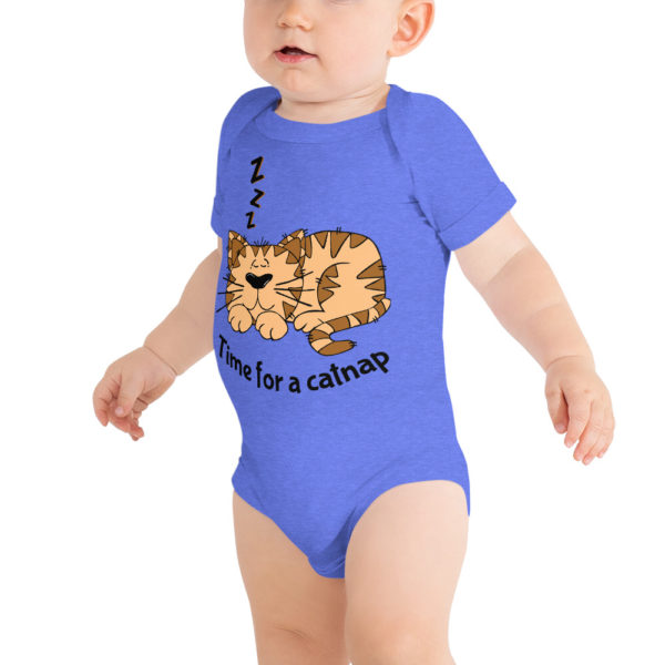 'Time for a Catnap' Baby Unisex Short-Sleeved Bodysuit — White, Blue or Pink - Image 2