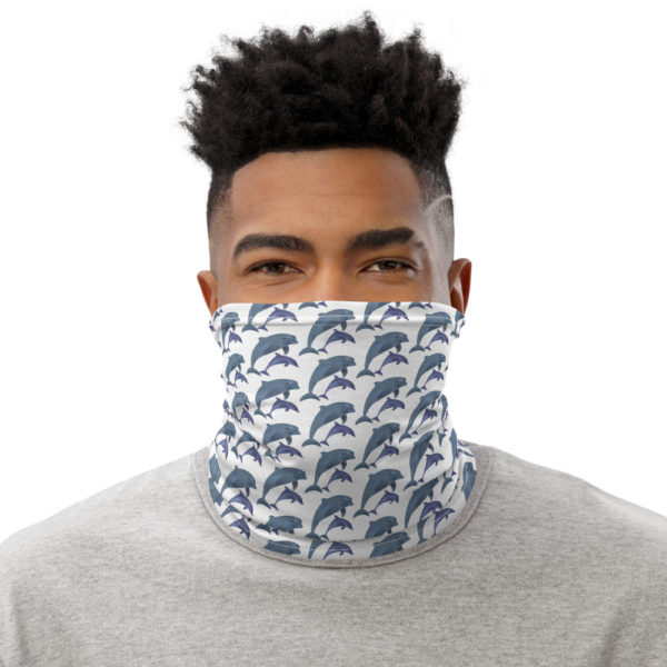 All-Over Dolphin Print Unisex Neck Gaiter — White - Image 8