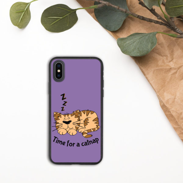 'Time for a Catnap' Biodegradable Phone Case — Purple - Image 6