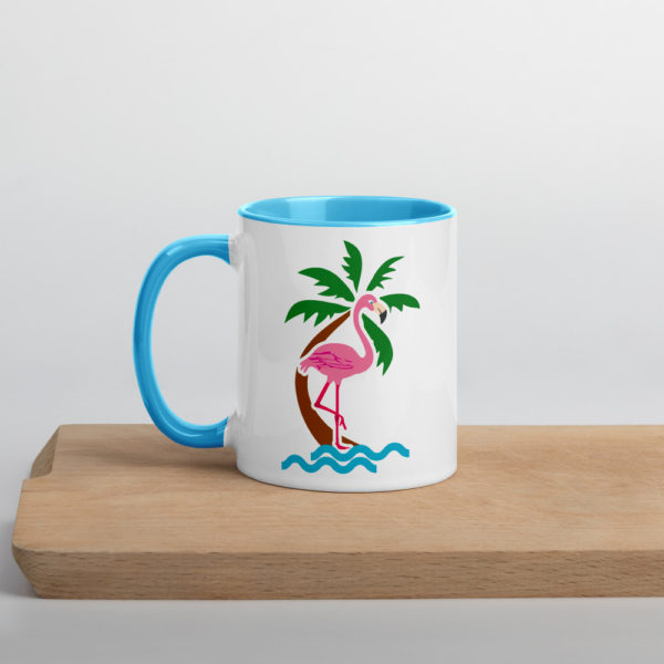 Flamingo ceramic mug with blue colouring