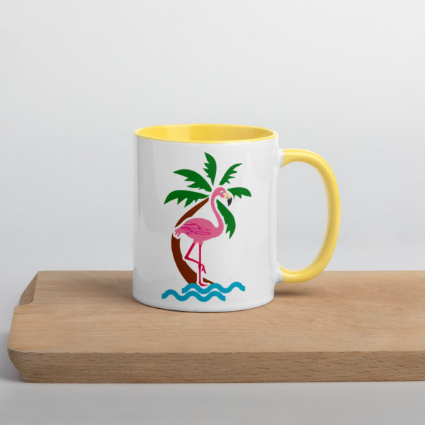 Flamingo ceramic mug with yellow colouring