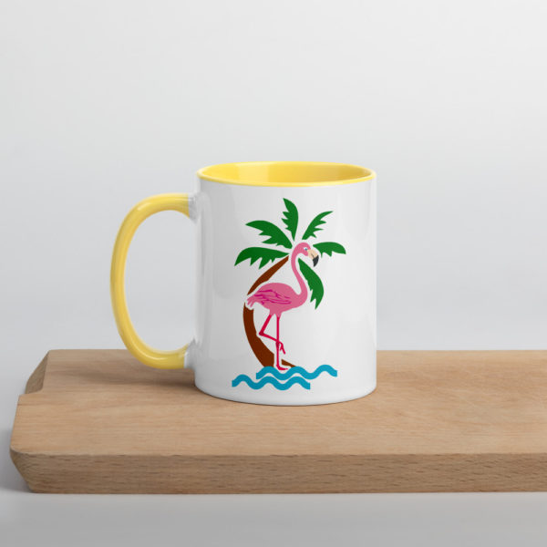 Flamingo ceramic mug with yellow colouring