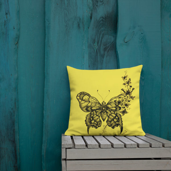 Butterfly Premium Pillow in Yellow by Charlie Munro - Image 10