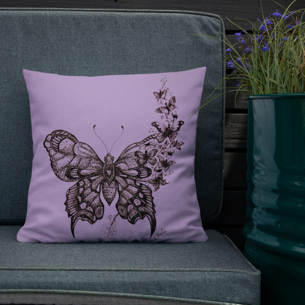 Butterfly Premium Pillow in Purple by Charlie Munro - Image 3