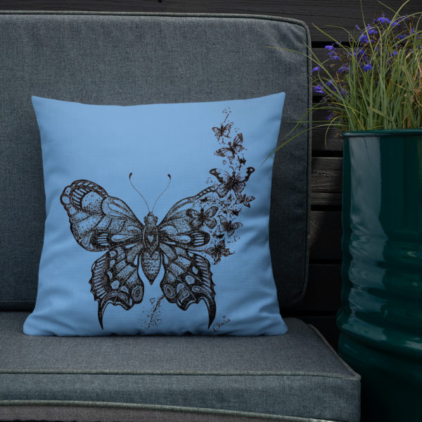 Butterfly Premium Pillow in Blue by Charlie Munro - Image 3