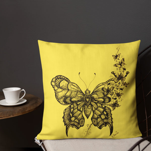 Butterfly Premium Pillow in Yellow by Charlie Munro - Image 7