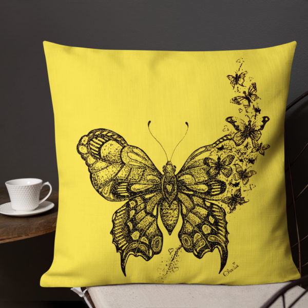 Butterfly Premium Pillow in Yellow by Charlie Munro - Image 5