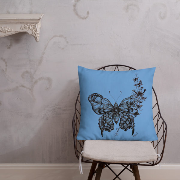 Butterfly Premium Pillow in Blue by Charlie Munro - Image 12