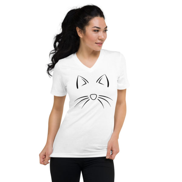 Women's Cat Short Sleeve V-Neck T-Shirt in White