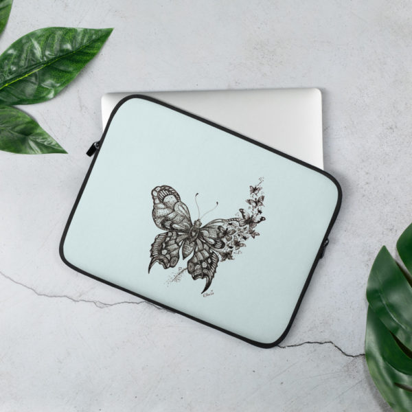 Butterfly Laptop Sleeve in Pastel Blue by Charlie Munro