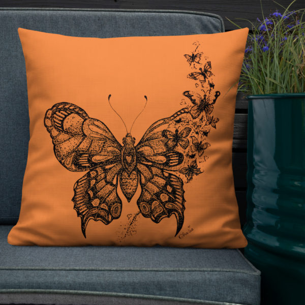 Butterfly Premium Pillow in Orange by Charlie Munro