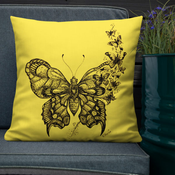 Butterfly Premium Pillow in Yellow by Charlie Munro