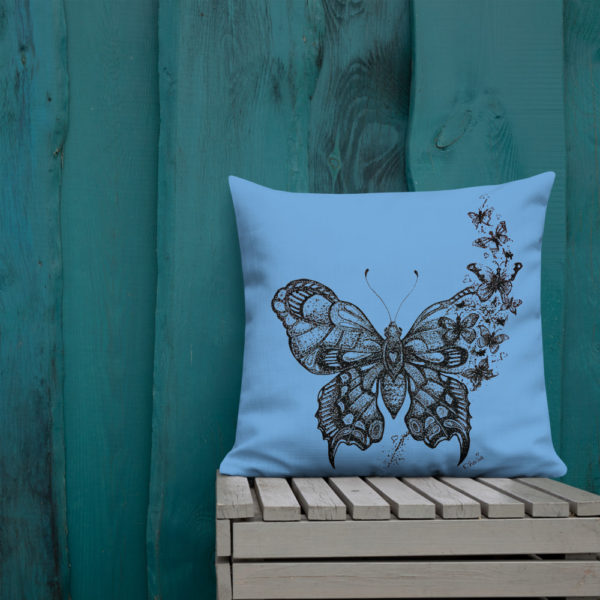 Butterfly Premium Pillow in Blue by Charlie Munro - Image 8