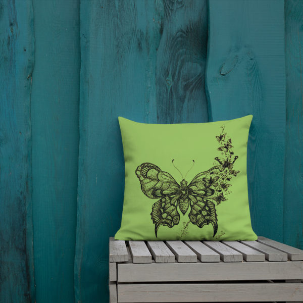 Butterfly Premium Pillow in Green by Charlie Munro - Image 10