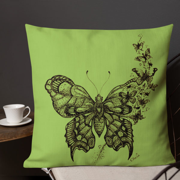 Butterfly Premium Pillow in Green by Charlie Munro - Image 5