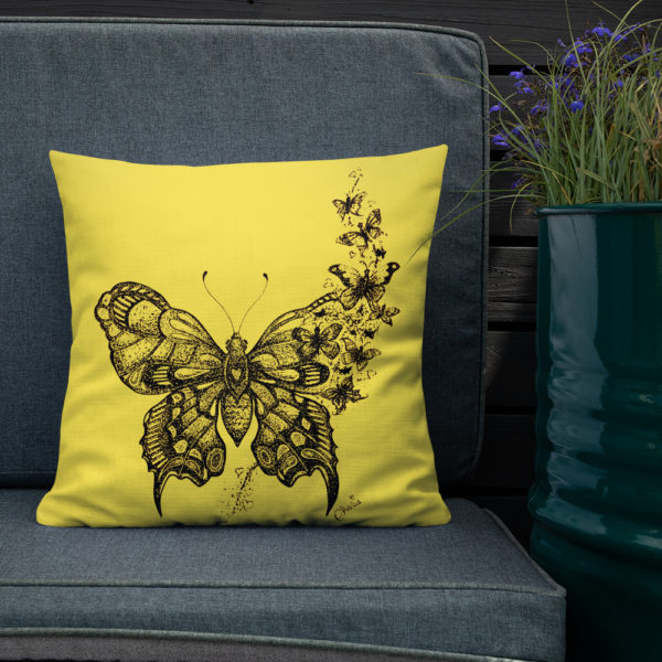 Butterfly Premium Pillow in Yellow by Charlie Munro - Image 3