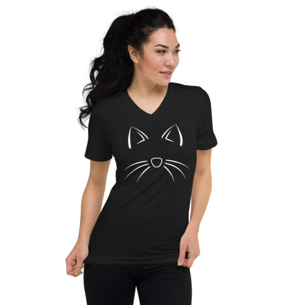 Women's Cat Short Sleeve V-Neck T-Shirt in Black