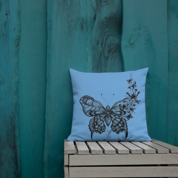 Butterfly Premium Pillow in Blue by Charlie Munro - Image 10