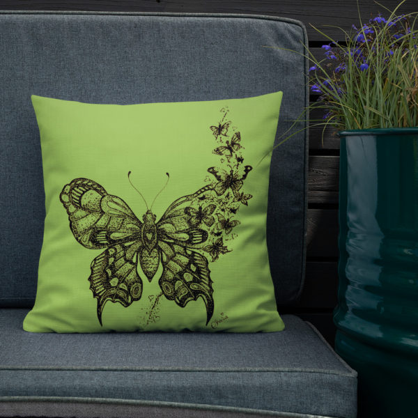 Butterfly Premium Pillow in Green by Charlie Munro - Image 3