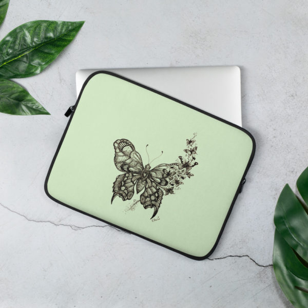 Butterfly Laptop Sleeve in Pastel Green by Charlie Munro